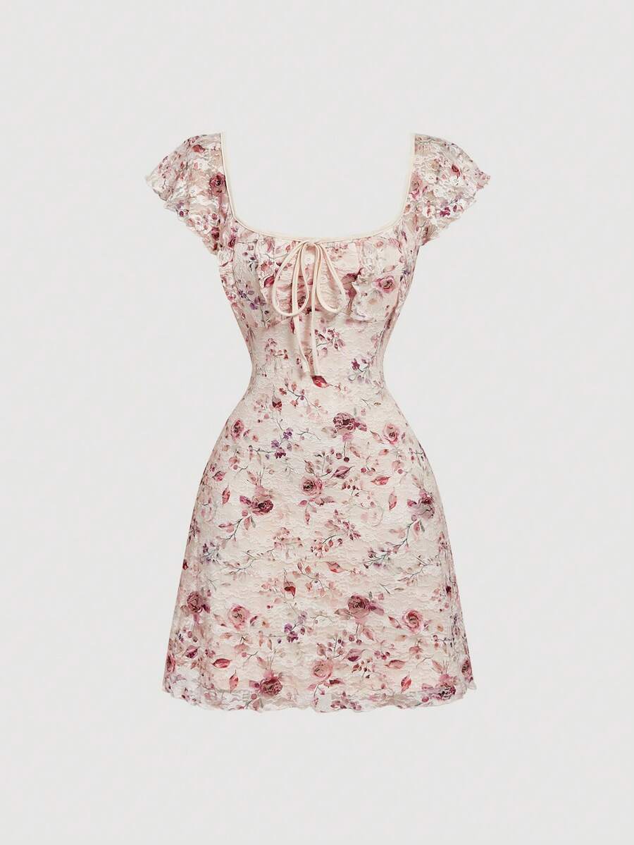 Cristina-Vestido mini de encaje blanco de punto para mujer