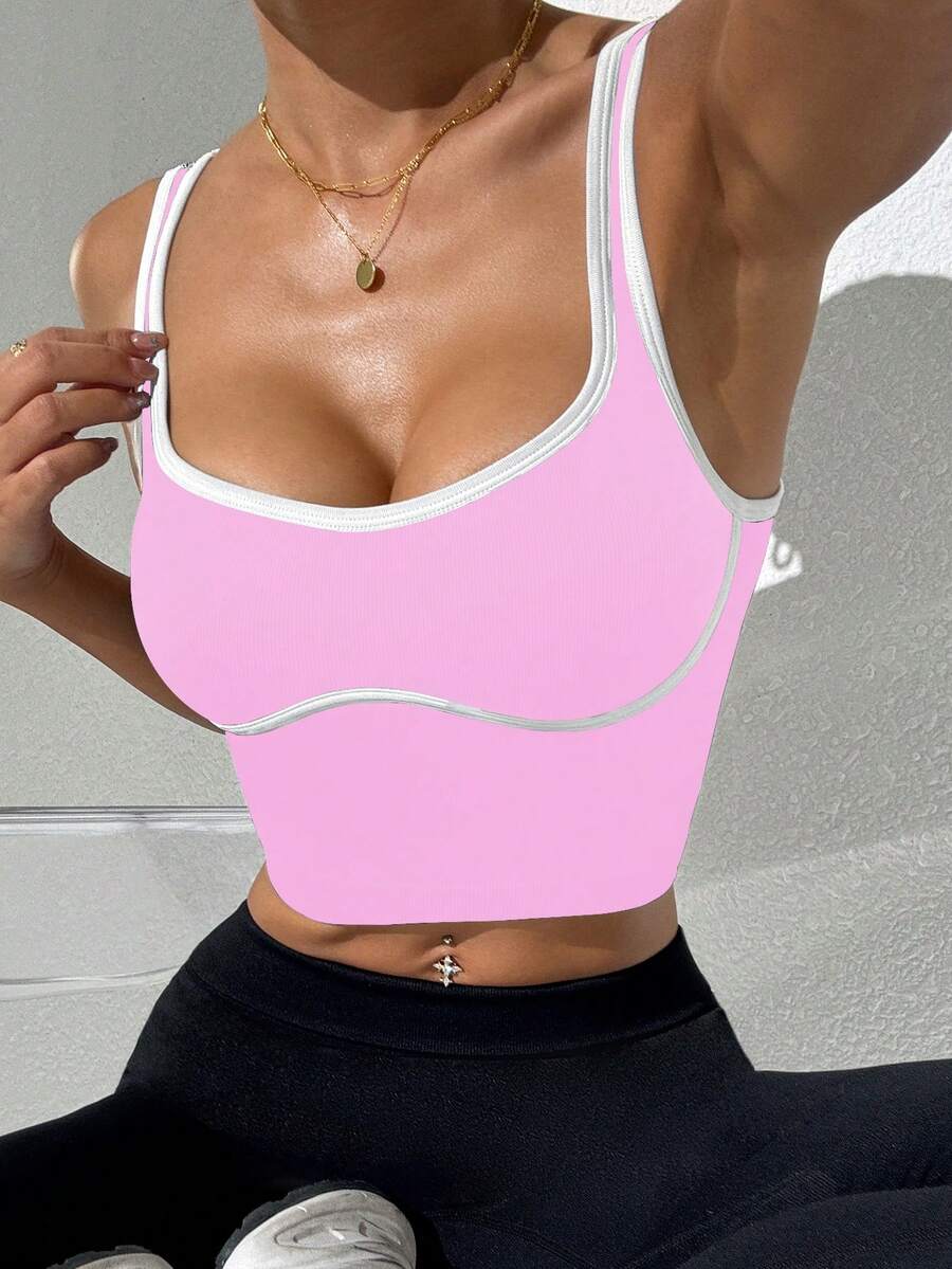 Janet-Top deportivo de tirantes casual y cómodo con ribete de contraste en el cuello en U