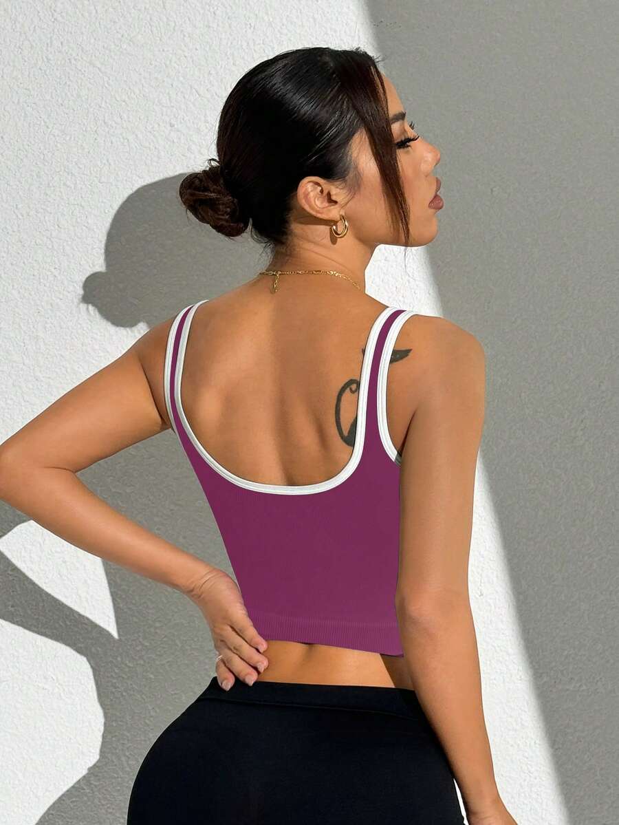 Janet-Top deportivo de tirantes casual y cómodo con ribete de contraste en el cuello en U