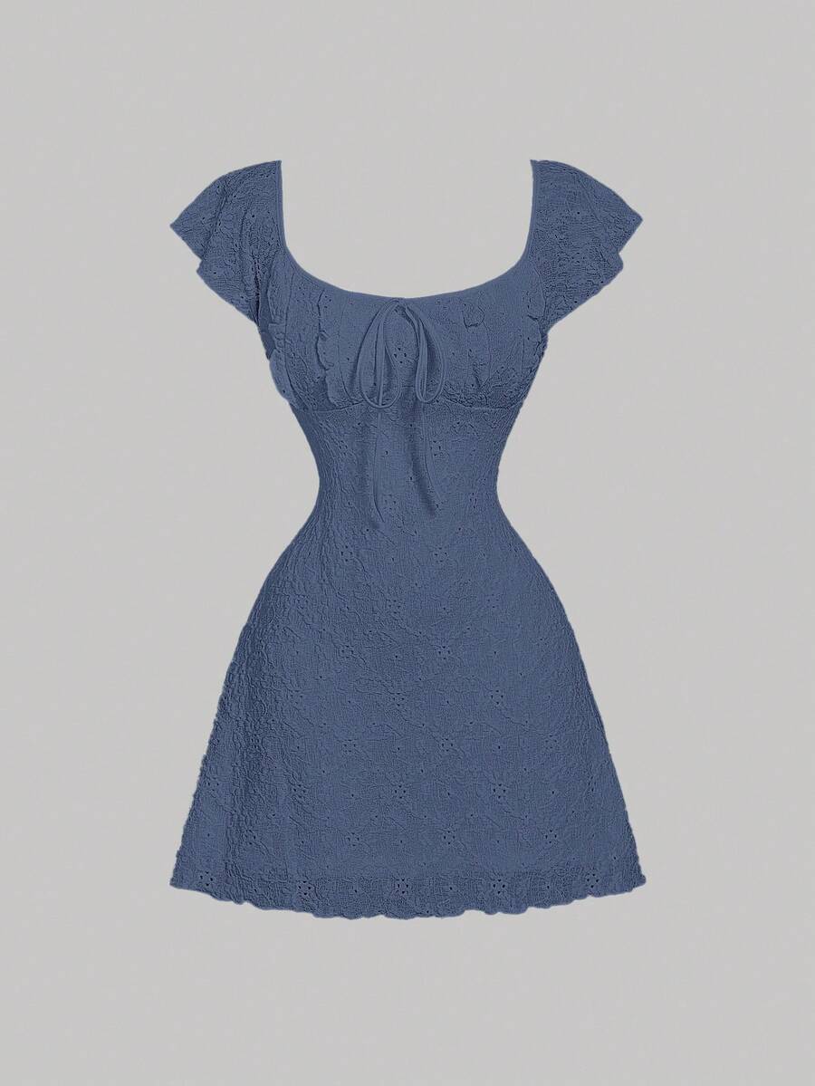 Cristina-Vestido mini de encaje blanco de punto para mujer