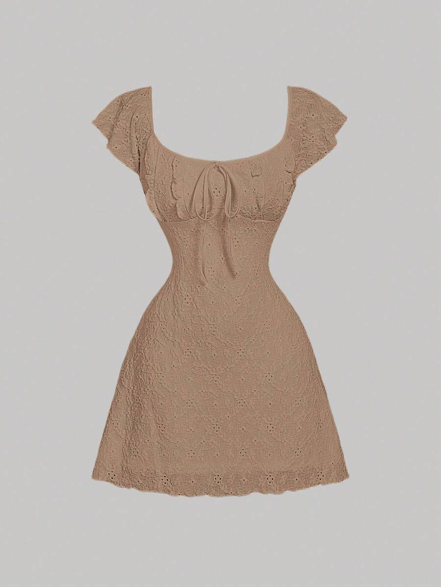 Cristina-Vestido mini de encaje blanco de punto para mujer