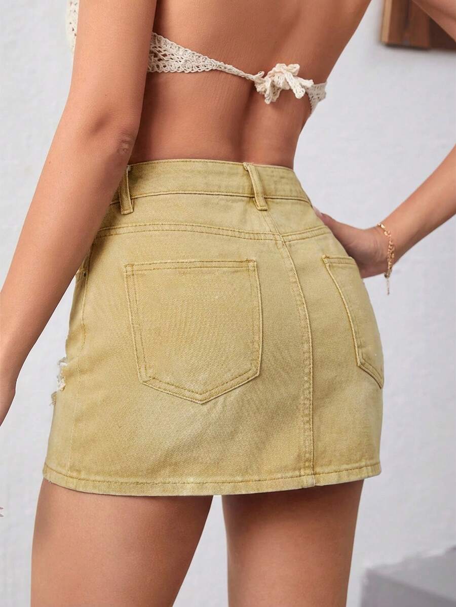 Zoe-Minifalda de mezclilla lavada y rasgada de verano