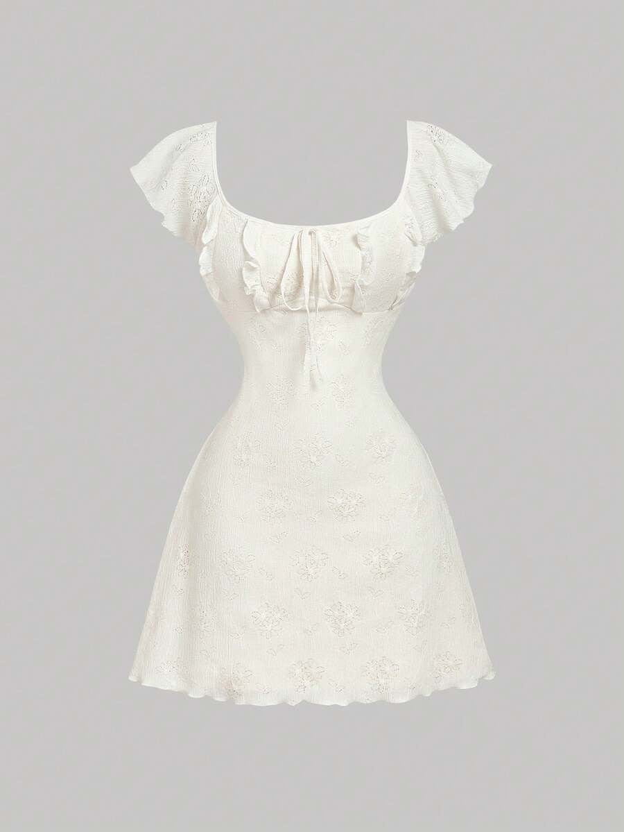 Cristina-Vestido mini de encaje blanco de punto para mujer