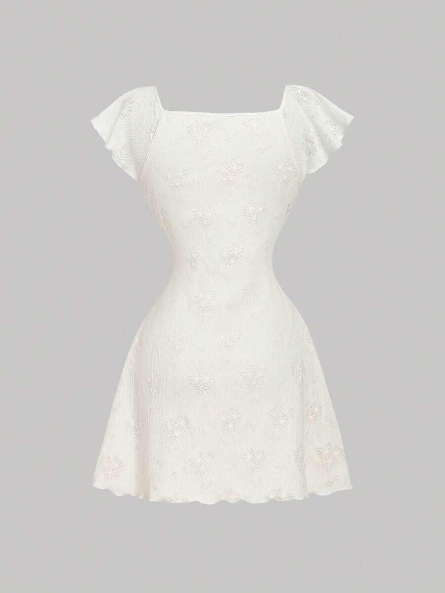 Cristina-Vestido mini de encaje blanco de punto para mujer