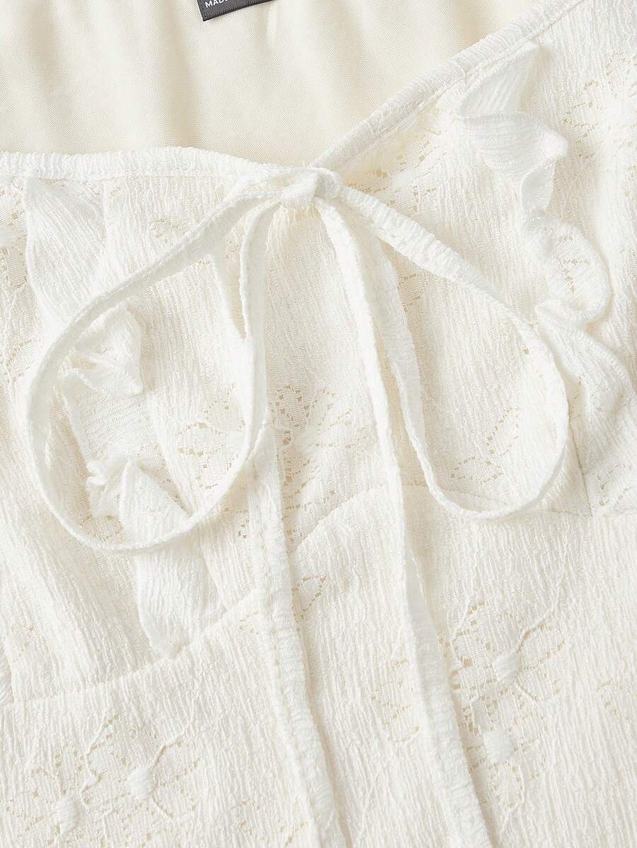 Cristina-Vestido mini de encaje blanco de punto para mujer