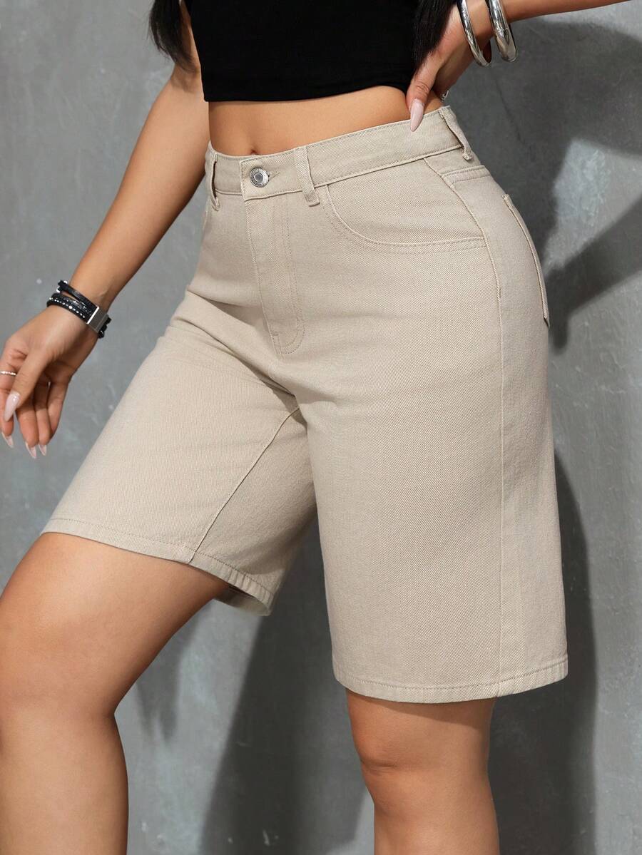 Celeste-Shorts de mezclilla simples casuales de unicolor para el verano