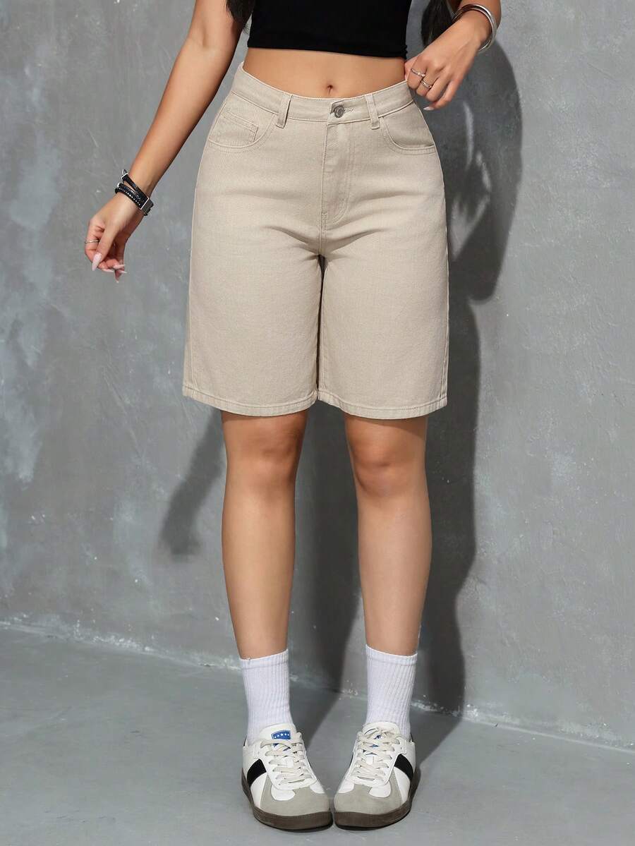 Celeste-Shorts de mezclilla simples casuales de unicolor para el verano