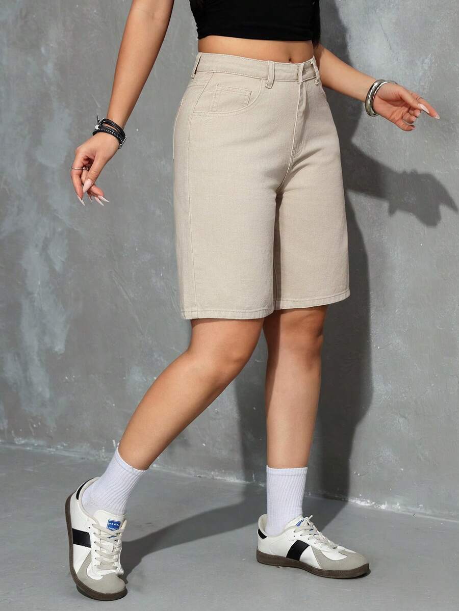 Celeste-Shorts de mezclilla simples casuales de unicolor para el verano