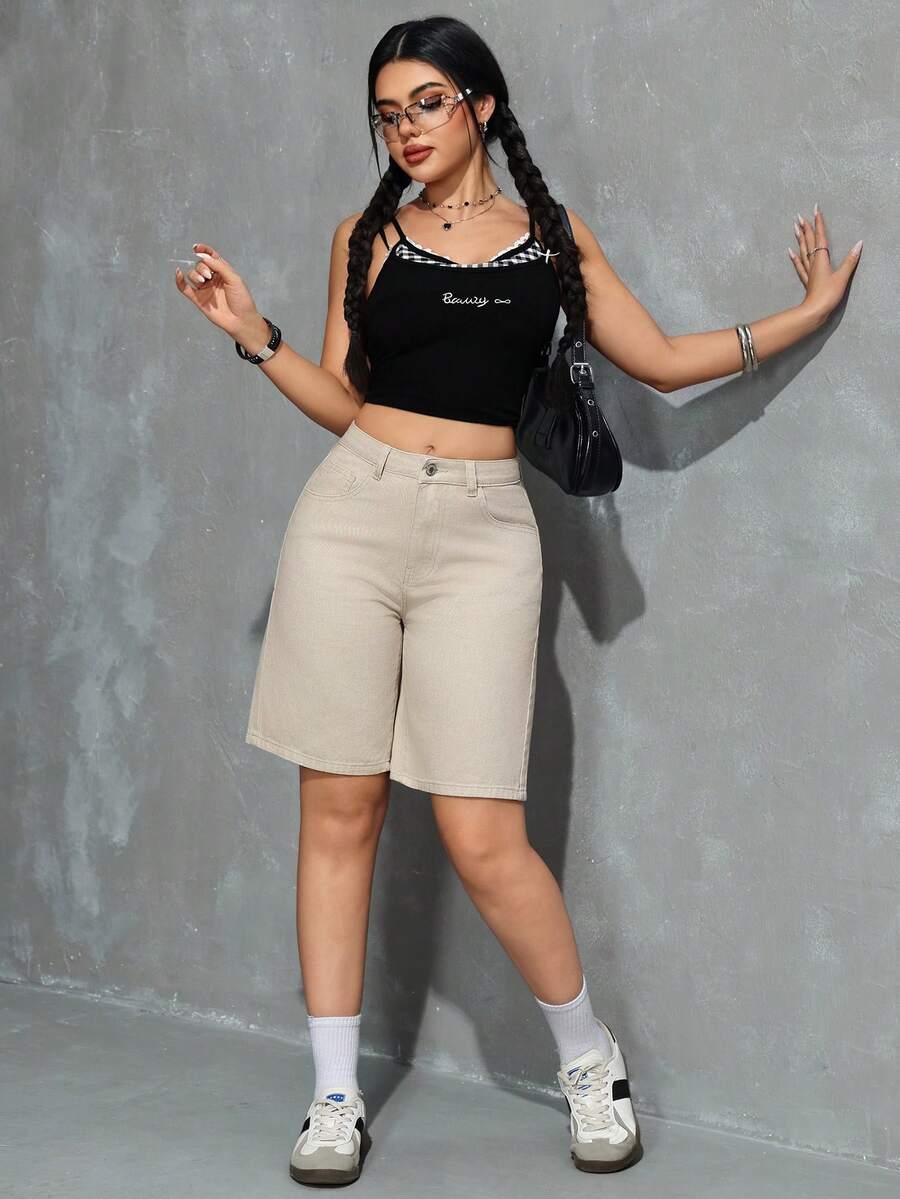 Celeste-Shorts de mezclilla simples casuales de unicolor para el verano