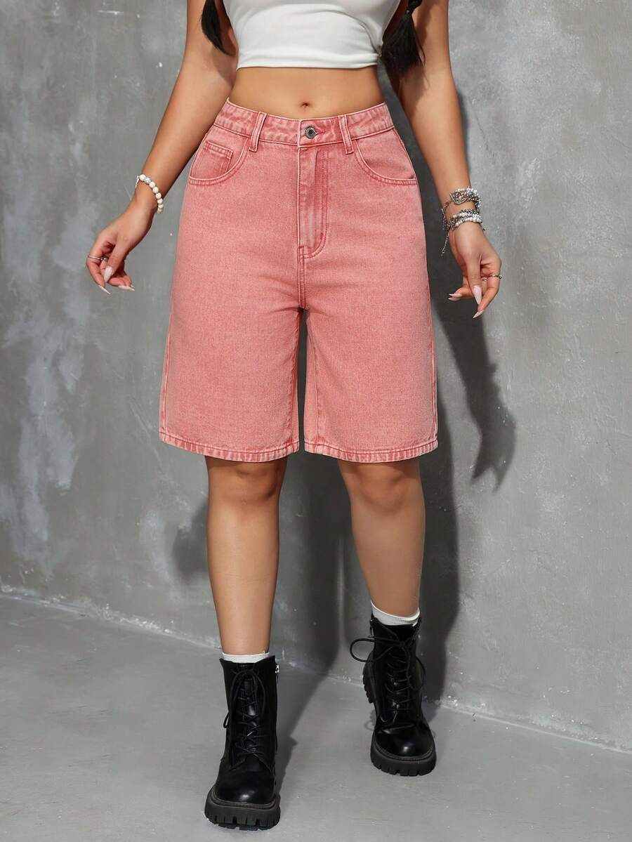 Celeste-Shorts de mezclilla simples casuales de unicolor para el verano