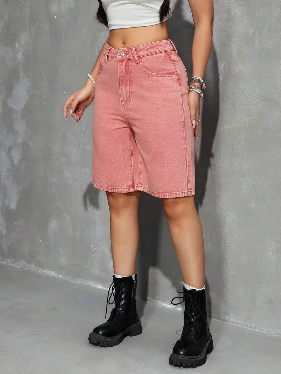 Celeste-Shorts de mezclilla simples casuales de unicolor para el verano