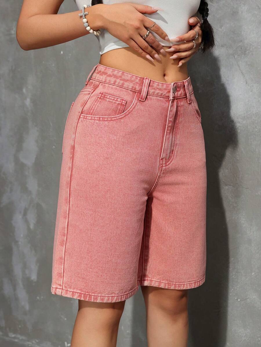 Celeste-Shorts de mezclilla simples casuales de unicolor para el verano
