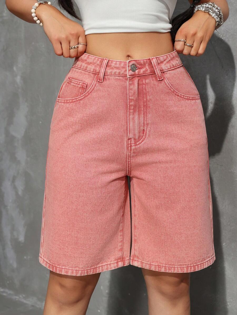 Celeste-Shorts de mezclilla simples casuales de unicolor para el verano