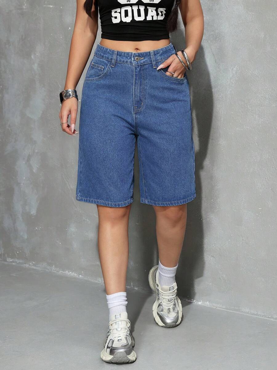 Celeste-Shorts de mezclilla simples casuales de unicolor para el verano