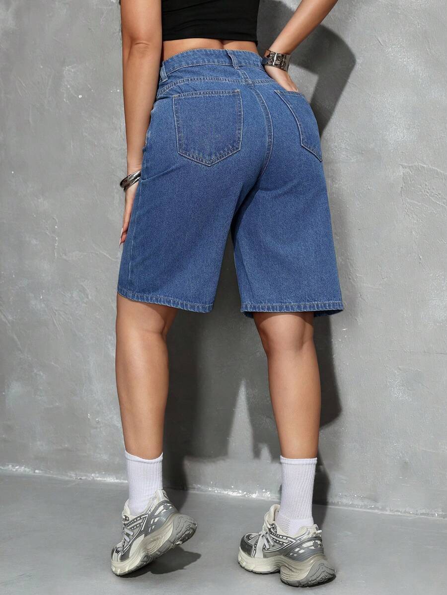 Celeste-Shorts de mezclilla simples casuales de unicolor para el verano