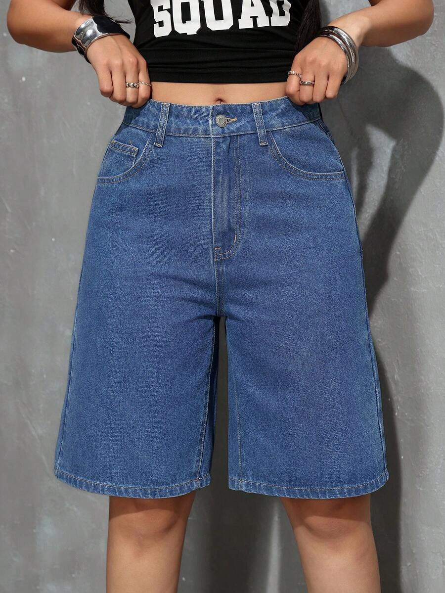 Celeste-Shorts de mezclilla simples casuales de unicolor para el verano