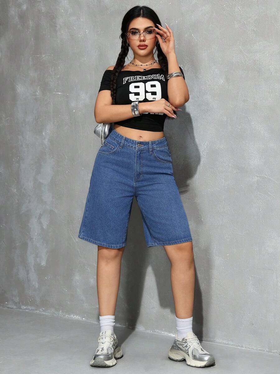 Celeste-Shorts de mezclilla simples casuales de unicolor para el verano