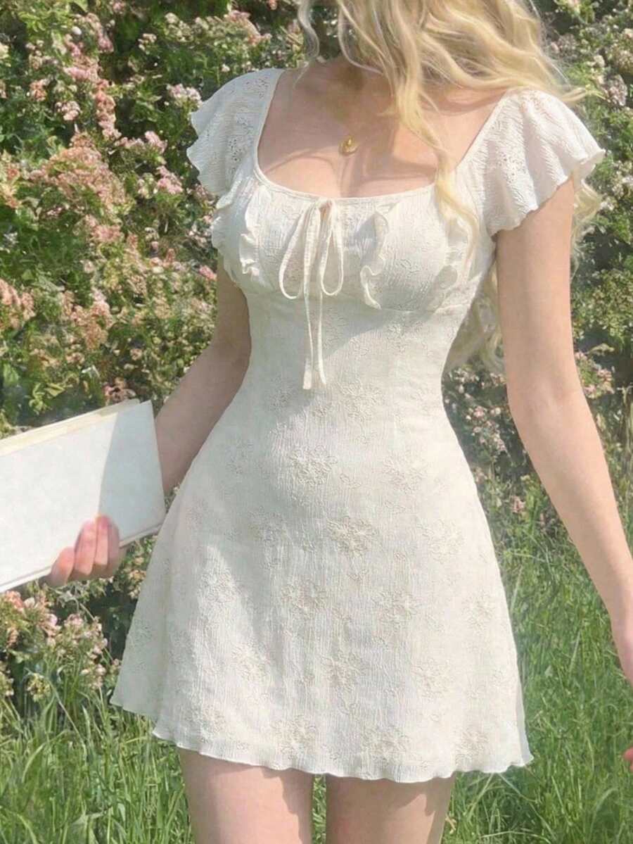 Cristina-Vestido mini de encaje blanco de punto para mujer