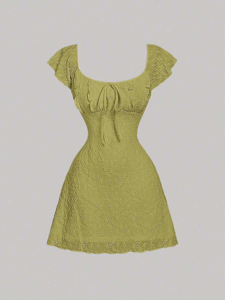 Cristina-Vestido mini de encaje blanco de punto para mujer