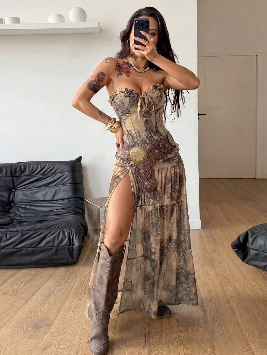 Irina-Falda con abertura y estampado,  de uso casual y versátil para el día a día