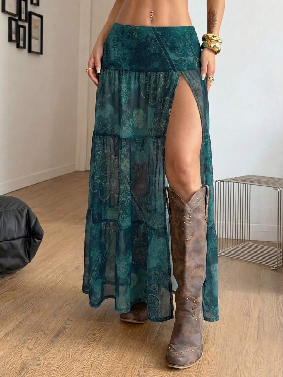 Irina-Falda con abertura y estampado,  de uso casual y versátil para el día a día