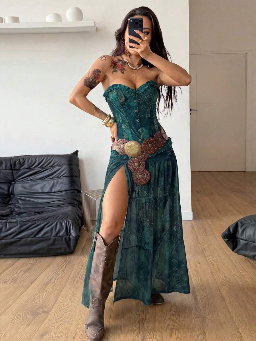 Irina-Falda con abertura y estampado,  de uso casual y versátil para el día a día