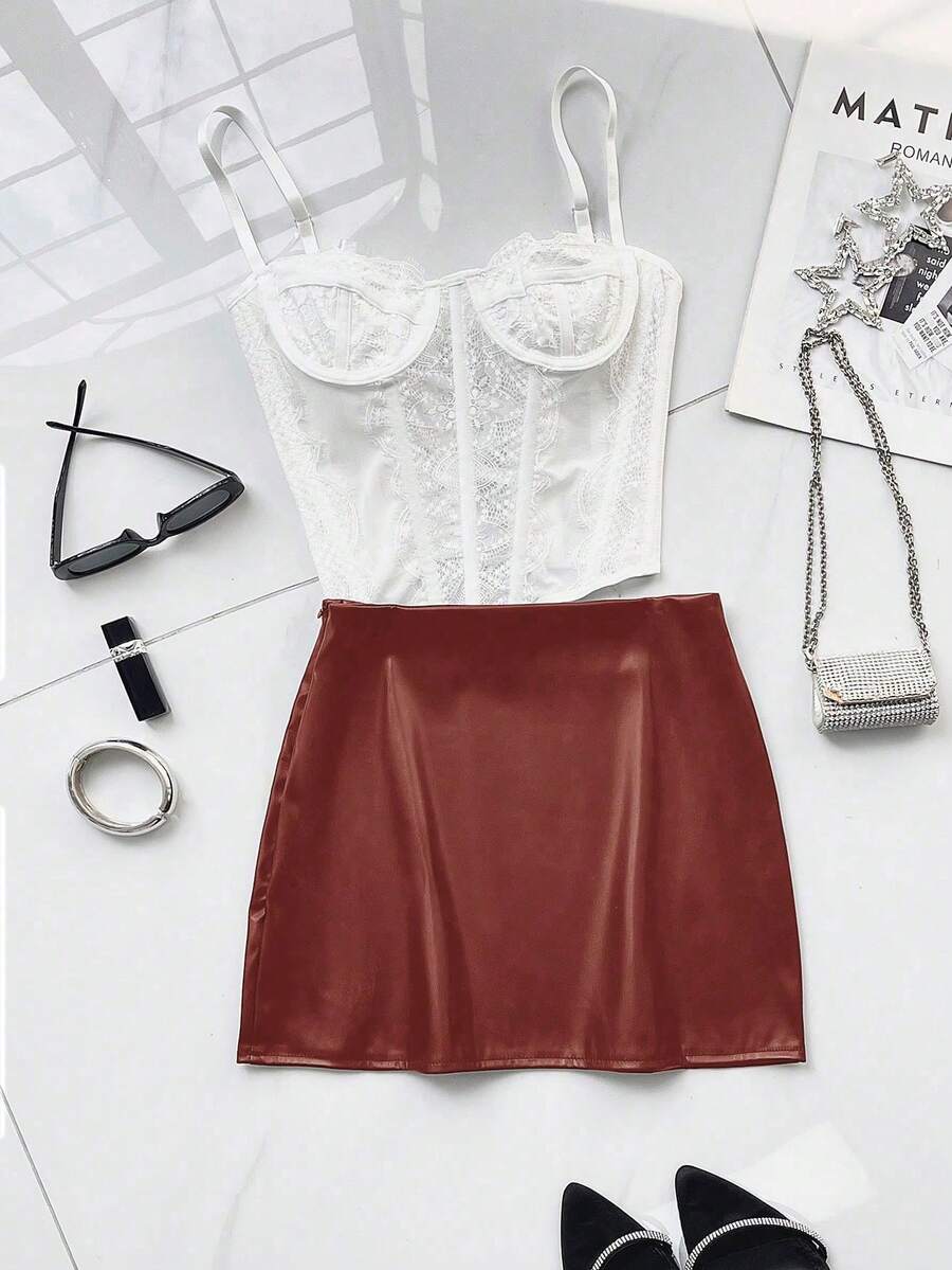 Sara-Minifalda de cuero sintético de estilo vintage y sexy al estilo americano