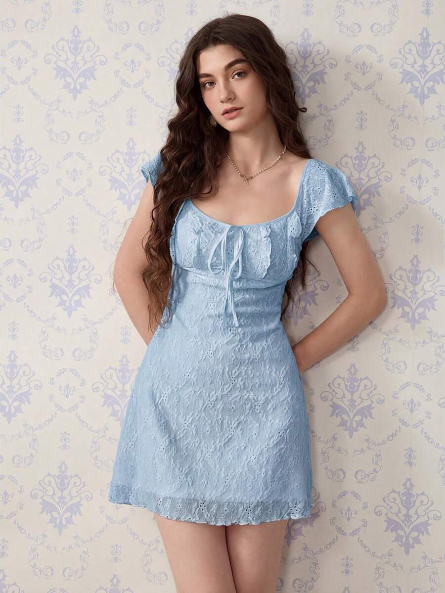 Cristina-Vestido mini de encaje blanco de punto para mujer