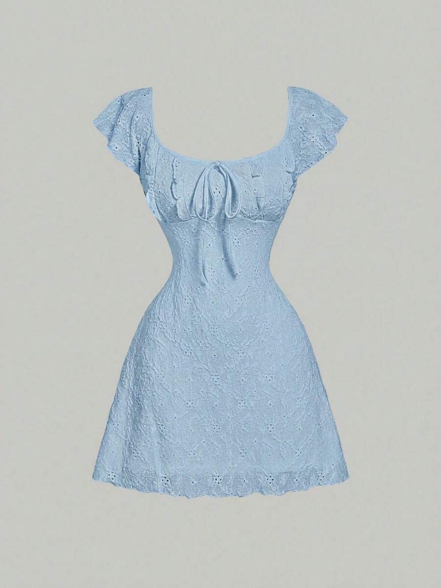 Cristina-Vestido mini de encaje blanco de punto para mujer