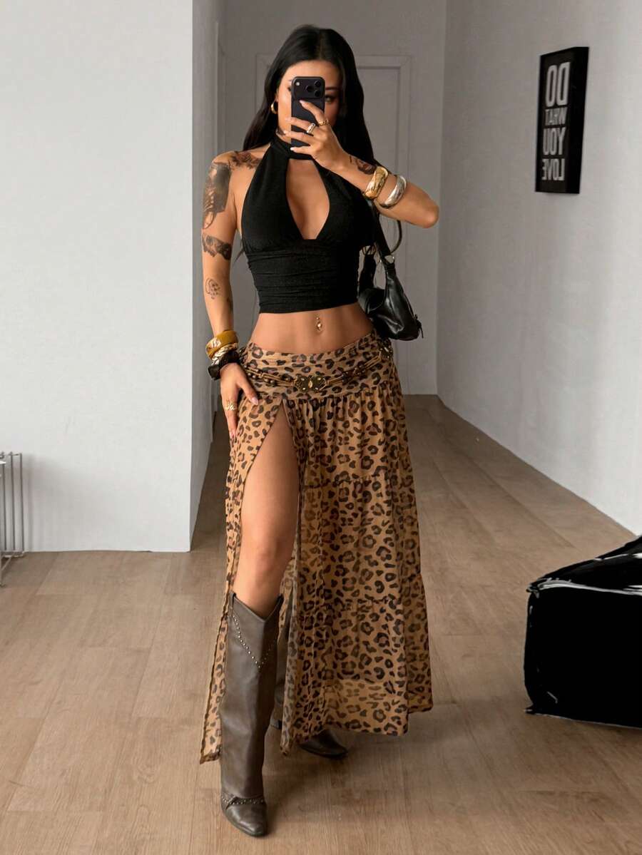 Irina-Falda con abertura y estampado,  de uso casual y versátil para el día a día