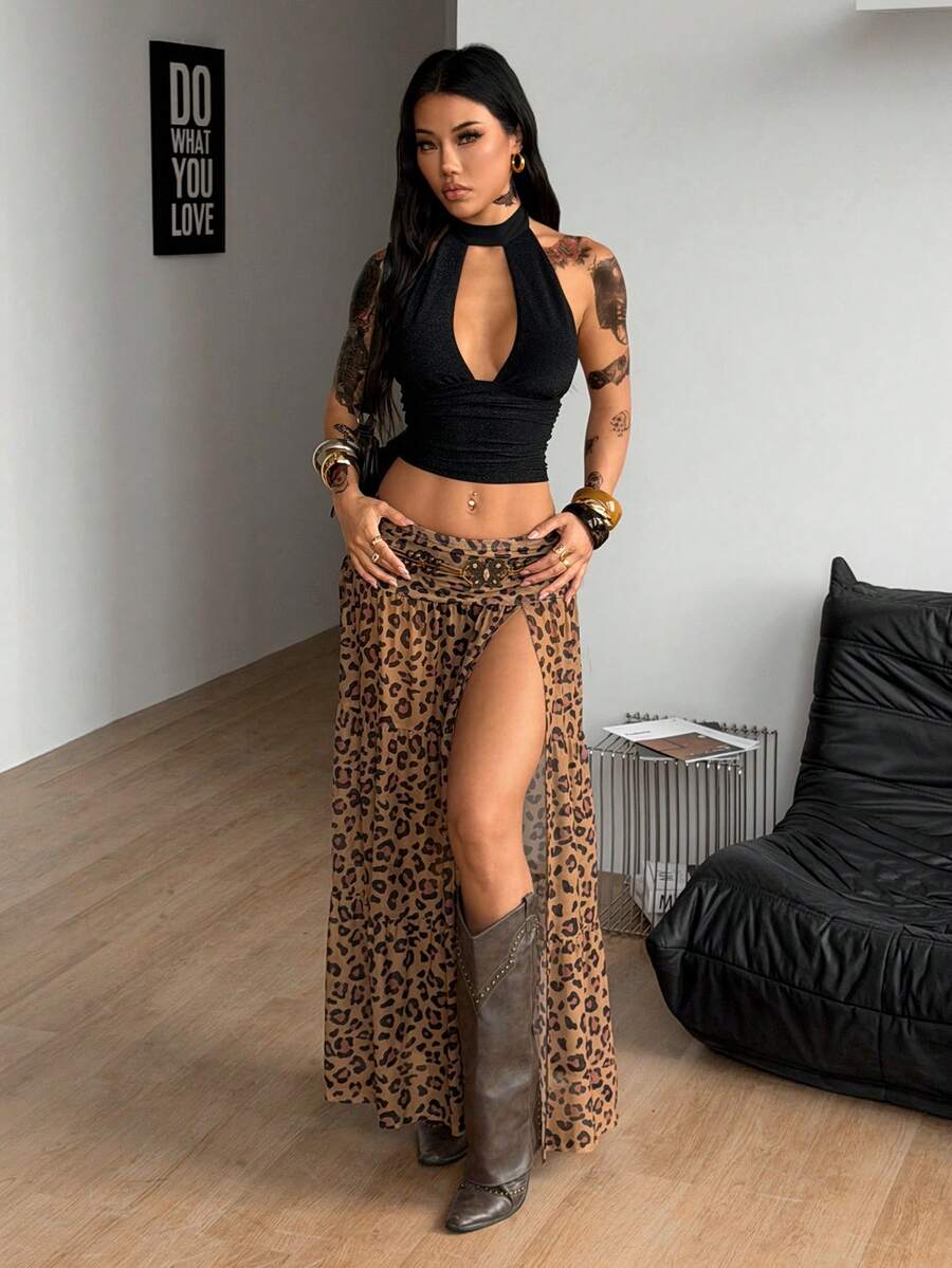 Irina-Falda con abertura y estampado,  de uso casual y versátil para el día a día