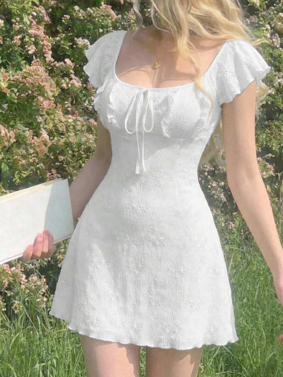 Cristina-Vestido mini de encaje blanco de punto para mujer
