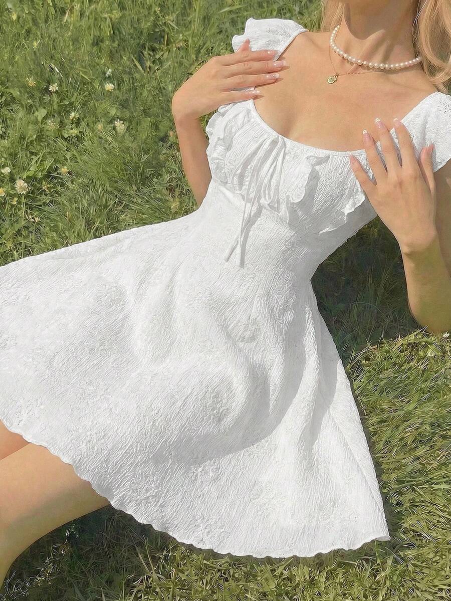 Cristina-Vestido mini de encaje blanco de punto para mujer