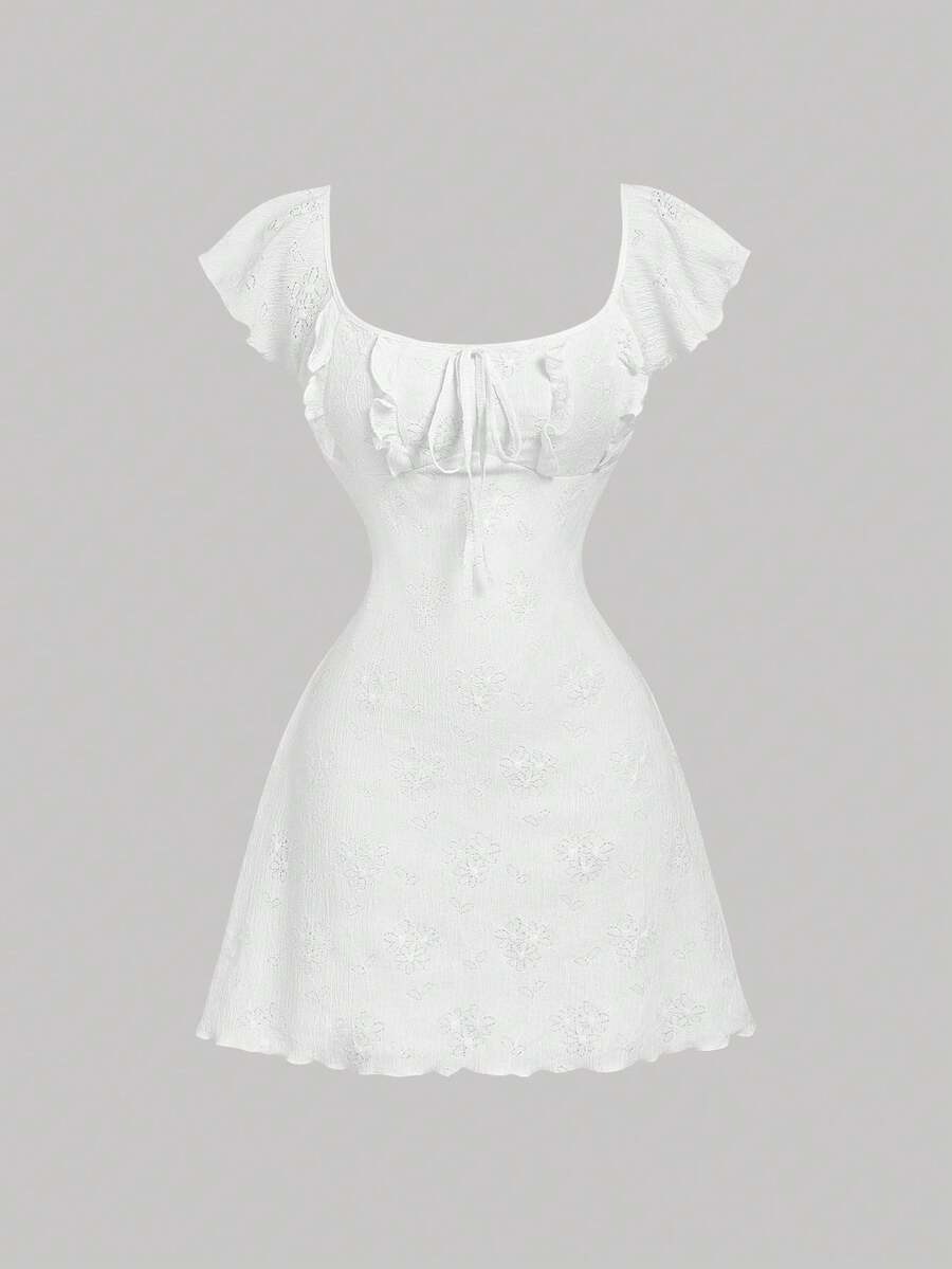 Cristina-Vestido mini de encaje blanco de punto para mujer