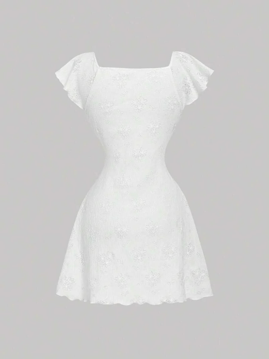 Cristina-Vestido mini de encaje blanco de punto para mujer