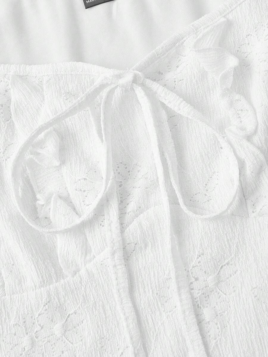 Cristina-Vestido mini de encaje blanco de punto para mujer