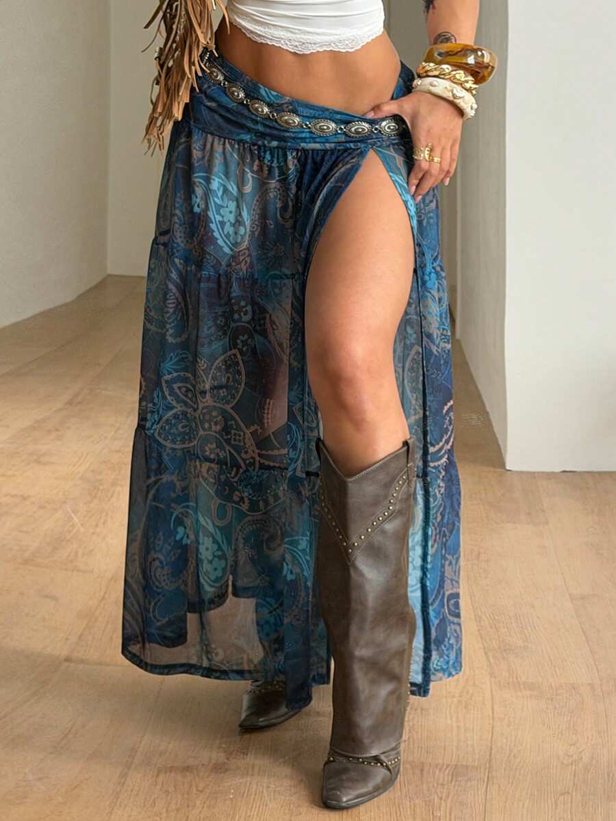 Irina-Falda con abertura y estampado,  de uso casual y versátil para el día a día