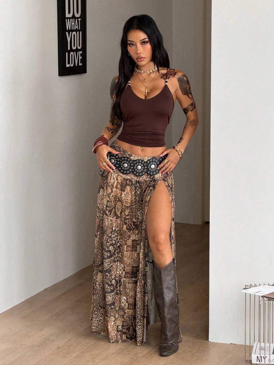 Irina-Falda con abertura y estampado,  de uso casual y versátil para el día a día