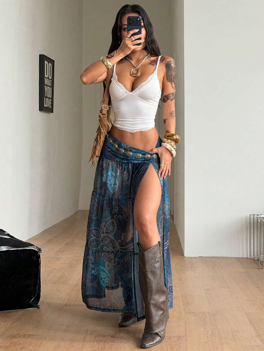 Irina-Falda con abertura y estampado,  de uso casual y versátil para el día a día
