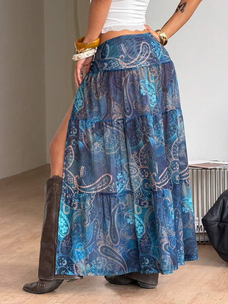 Irina-Falda con abertura y estampado,  de uso casual y versátil para el día a día