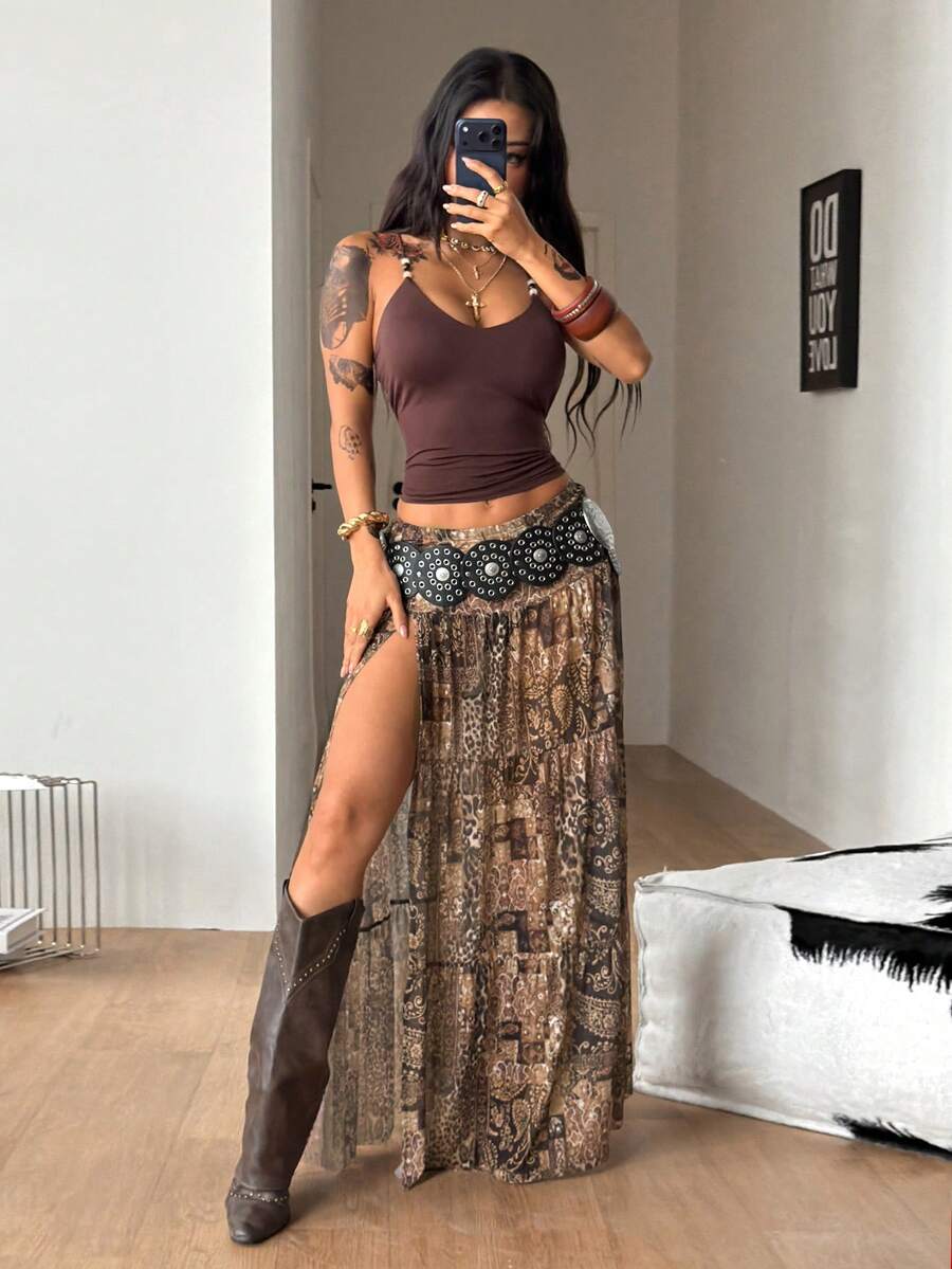 Irina-Falda con abertura y estampado,  de uso casual y versátil para el día a día