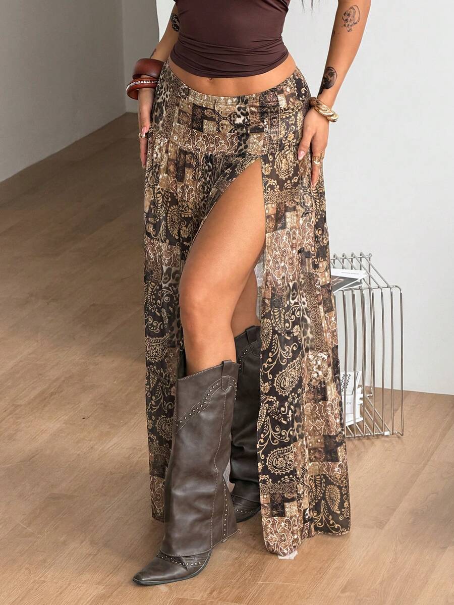 Irina-Falda con abertura y estampado,  de uso casual y versátil para el día a día
