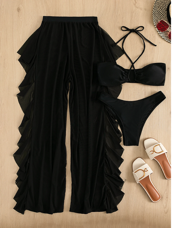 Triana-Bikini 3 piezas halter corte alto con pantalones cover up