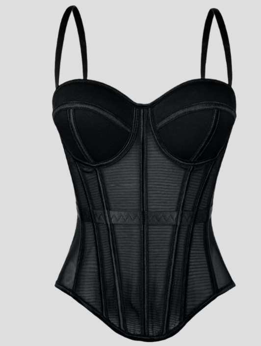 Elvira-Top tipo body de malla con diseño en espiga y rellenos para el pecho