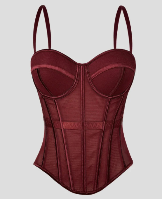 Elvira-Top tipo body de malla con diseño en espiga y rellenos para el pecho