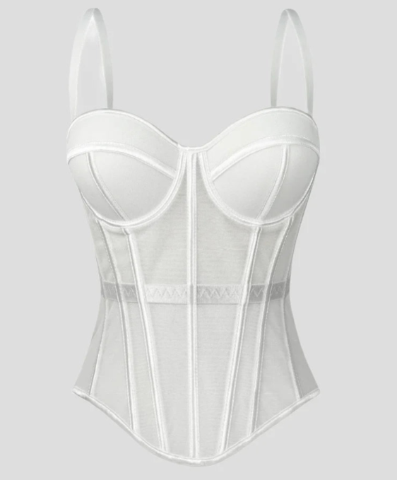 Elvira-Top tipo body de malla con diseño en espiga y rellenos para el pecho