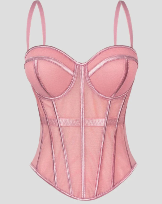 Elvira-Top tipo body de malla con diseño en espiga y rellenos para el pecho