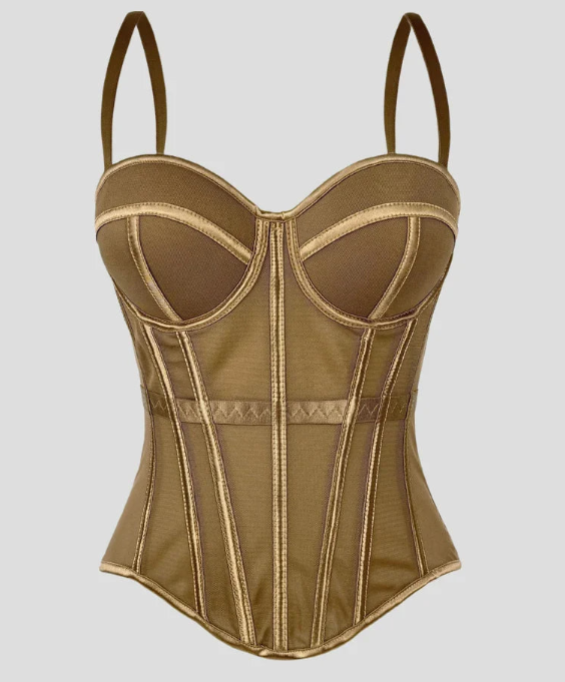 Elvira-Top tipo body de malla con diseño en espiga y rellenos para el pecho