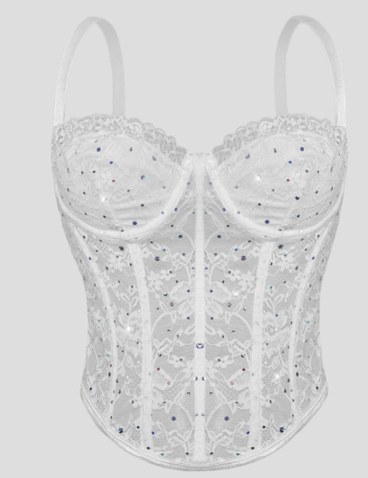 Julia-Camiseta moldeadora sexy con aros, transparente y con lentejuelas