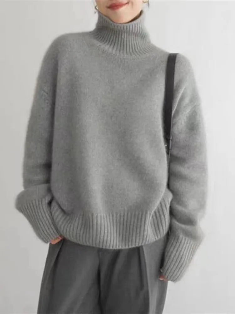 Andrea-Jersey de cachemira con cuello alto